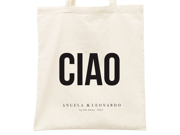 Ciao Tote Bag  -  Italy Wedding Tote Bag, Custom Wedding Totes, Wedding Welcome Bag