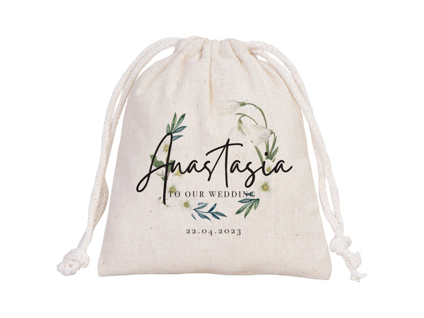 Personalized Wedding Favor Pouches – Custom Bridesmaid Drawstring Bags – Bridal Party Gift Sacks