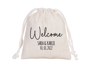 Welcome to the Wedding Pouches – Personalized Cotton Drawstring Bags for Bridal Party & Bridesmaids