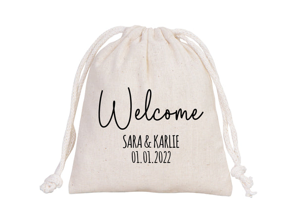 Welcome to the Wedding Pouches – Personalized Cotton Drawstring Bags for Bridal Party & Bridesmaids