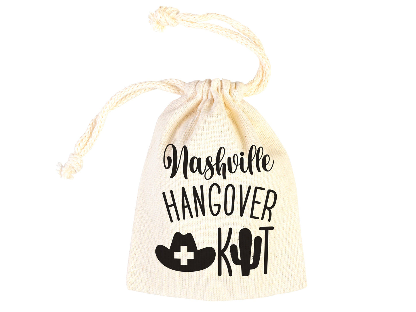 Nashville Hangover Kit Bags, Survival Kit Bags Wedding Recovery Kit Party Bachelorette Birthday Party, Organic Cotton Drawstring Pouchs Bag