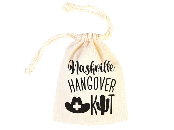 Nashville Hangover Kit Bags, Survival Kit Bags Wedding Recovery Kit Party Bachelorette Birthday Party, Organic Cotton Drawstring Pouchs Bag