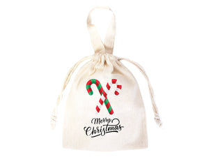 Custom Merry Christmas Bags  Logo & Text  - 6"W x 8"H (15.5 cm x 20 cm) - Personalized Cotton and Muslin Pouches for Family or Company Gifts