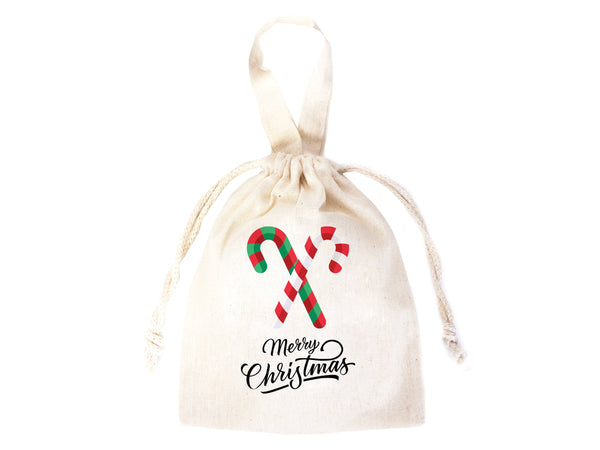 Custom Merry Christmas Bags  Logo & Text  - 6"W x 8"H (15.5 cm x 20 cm) - Personalized Cotton and Muslin Pouches for Family or Company Gifts