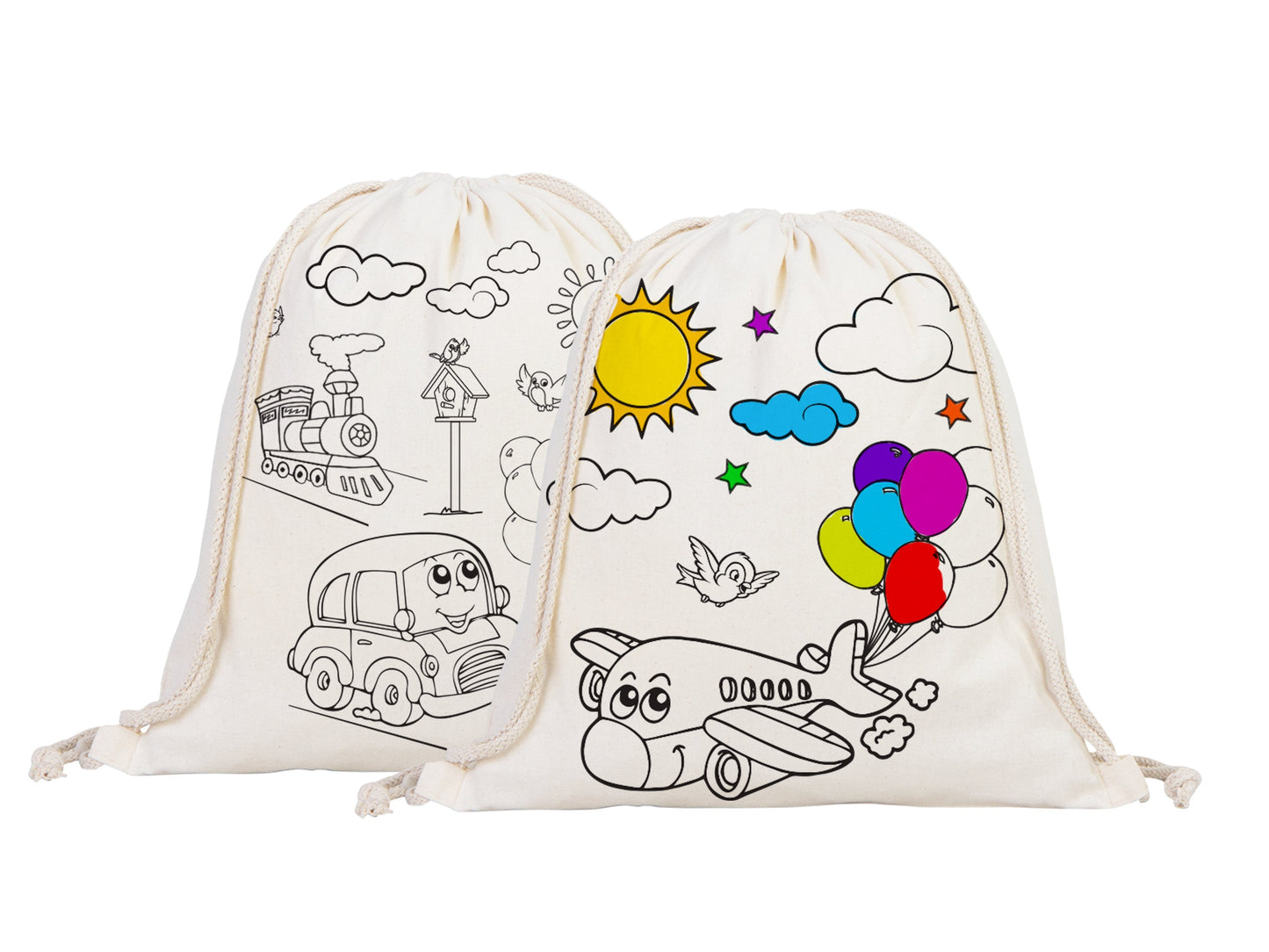 Coloring Plande And Car, NO PENCIL In This Package, 14"W x 16"H (35 cm x 40 cm) Kids Bag  Cotton Drawstring Bags For Kids & Schools