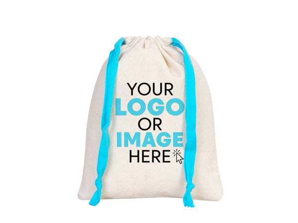 Turquoise Drawstring Custom Muslin Bags 6"W x 8"H  (15 cm x 20 cm)  Organic Cotton Pouch Bag, Bridal Shower Bag, Favor Bag, Drawstring Pouches
