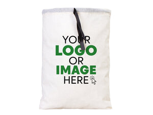 Custom Logo Printed Cotton Bags, 8"W x 12"H (20 x 30 cm)  Bridal Gifts, Black Double Drawstring Pouch Bags, Party Favor Bags