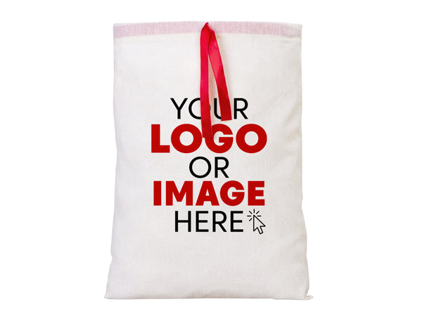 Personalized Logo Printed Cotton Bags – 8 W x  12 H  (20 cm " x 30 cm ") Red Double Drawstring Pouch Bags,  Custom Party Favor Bags for Bridal Gifts