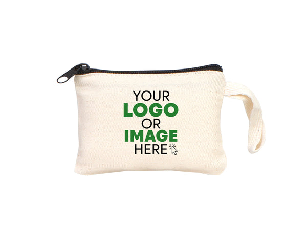 Custom Coin Purse, 5"W x 3"H (12 cm x 8 cm) Zippered Coin Pouch Bag, Linen Coin Purse with Zipper, Promotional Pouch