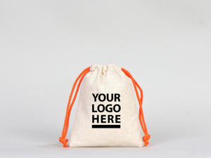 Drawstring Muslin Bags with Orange Handle – 4"W x 5"H (10 x 13 cm) – Hangover Kit Bag, Party Favor Bags, Bachelorette Gift, Jewelry Pouch