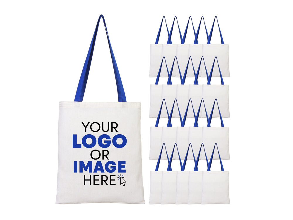 Custom Cotton Tote Bag with Saks Blue Handles – 14"x16" Eco-Friendly Logo Bag