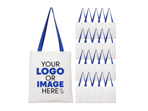 Custom Cotton Tote Bag with Saks Blue Handles – 14"x16" Eco-Friendly Logo Bag