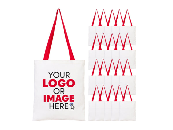 Custom Cotton Tote Bag with Red Handles – 14"x16" Personalized Logo Bag