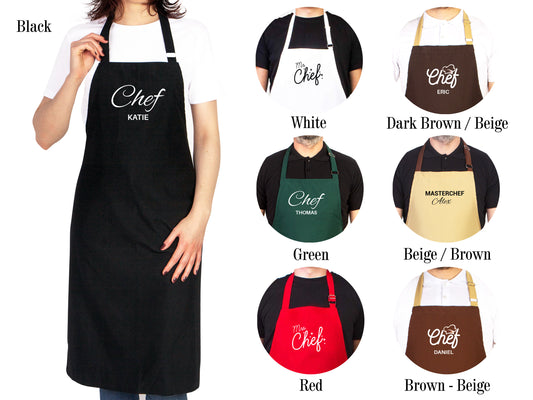 Chef Apron - Personalized Kitchen Apron for Women or Men - Custom Name Chef Apron - Logo Print Options