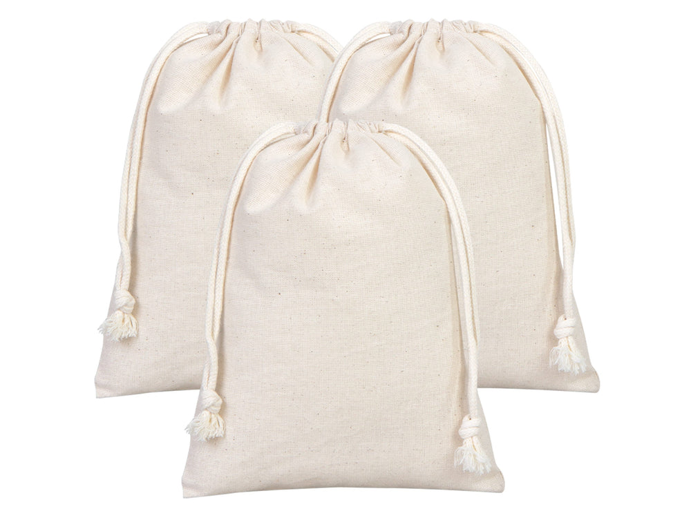 Wholasale Pouches  6"W x 8"H (15x20 cm) Cotton Muslin Bags - 100% Organic Cotton Double Drawstring - Non-Printed Cotton Muslin