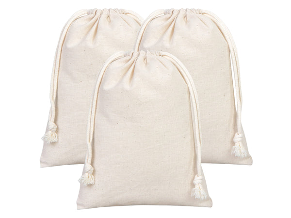 Wholasale Pouches  6"W x 8"H (15x20 cm) Cotton Muslin Bags - 100% Organic Cotton Double Drawstring - Non-Printed Cotton Muslin