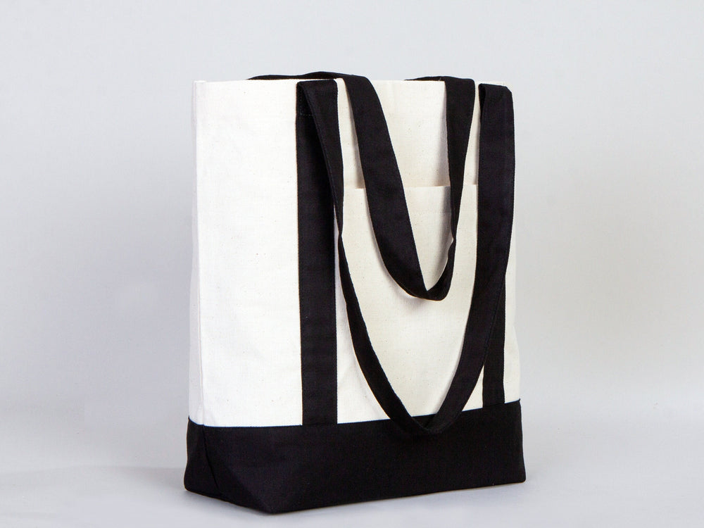 Large Trend Canvas Shopping Bag with Black Handle, 16"W x 14"H x 5"L, Large Tote Bag 12 Oz, Personalized