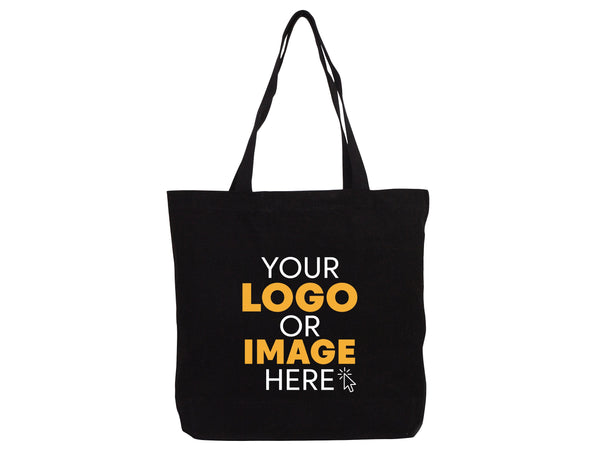 Black Custom Canvas Tote Bag 19"x16"x4" – Personalized Cotton Promotional & Beach Bag