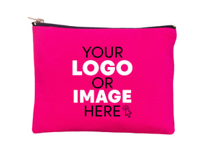 Customize Your Logo on Fuchsia Clutch Bag -  8"W x 6"H ( 21cm x 15cm ) Personalized Makeup Bag, Logo Design Cosmetic Bag, Clutch Bag