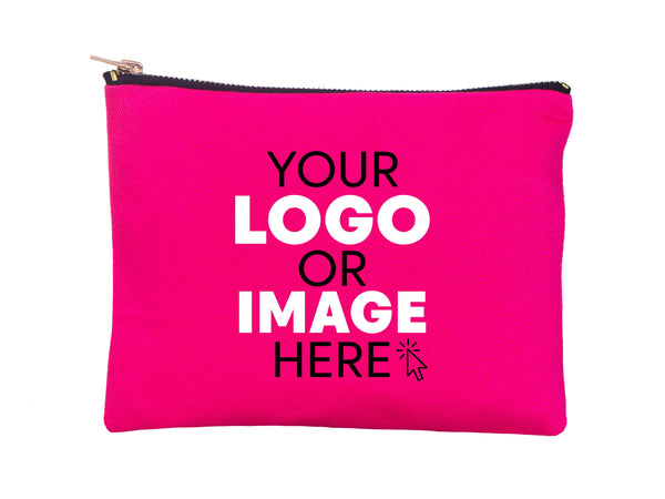 Customize Your Logo on Fuchsia Clutch Bag -  8"W x 6"H ( 21cm x 15cm ) Personalized Makeup Bag, Logo Design Cosmetic Bag, Clutch Bag