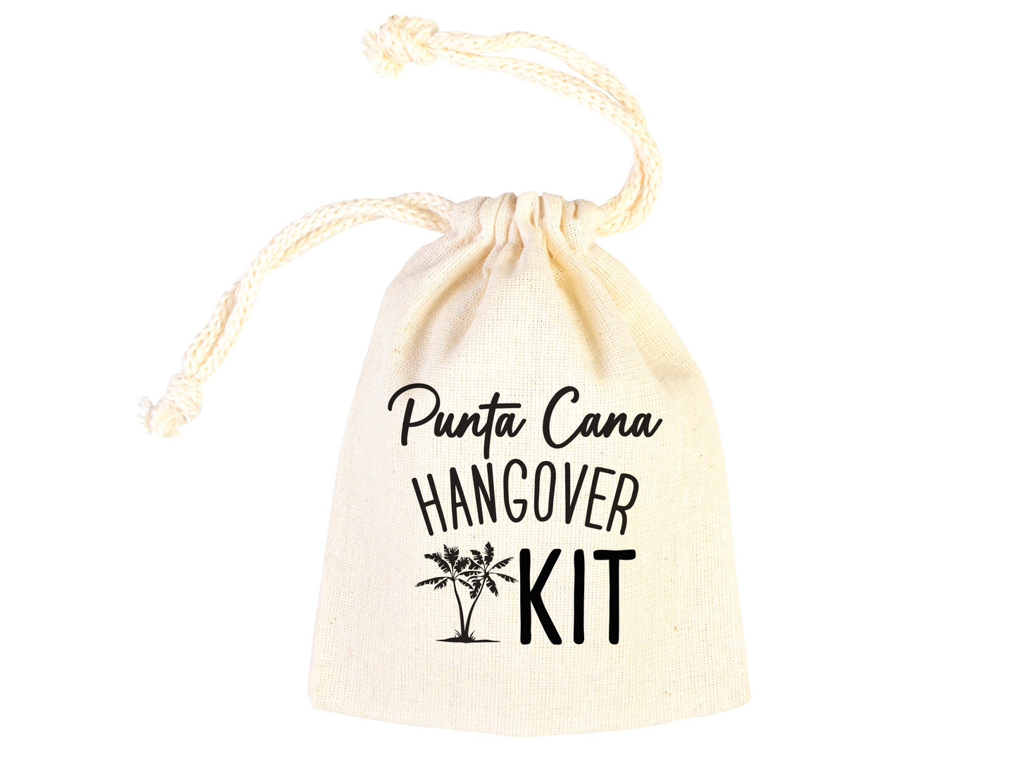 Punta Cana Hangover kit Bag, Bachelorette Favor Party Bags, Survival, Recovery Party Custom Name Print, Organic Cotton Drawstring Pouchs Bag