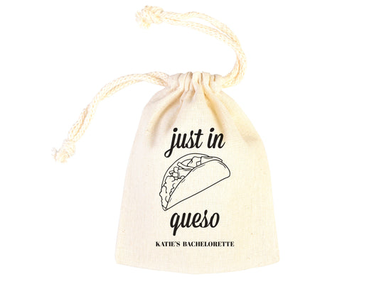 Just in queso bags Hangover kit Bags, Party Bags, Survival, Recovery Kit Party Custom Name Print, Organic Cotton Drawstring Pouchs Bag