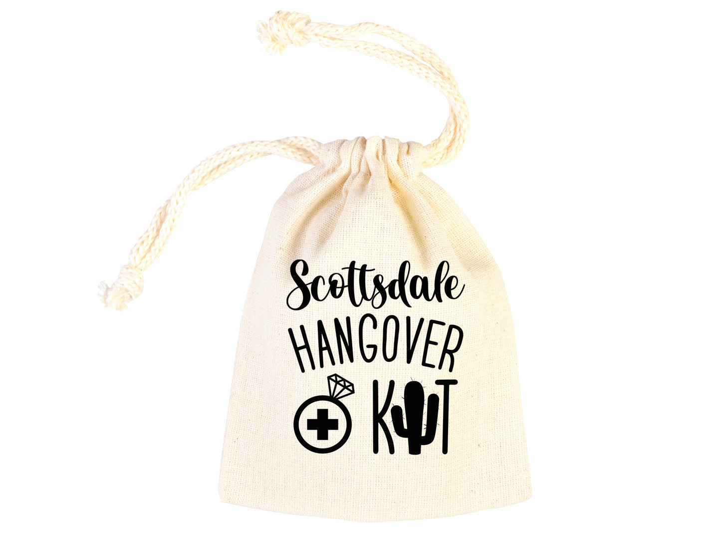 Scottsdale Hangover Bags, Hangover Kit Bags Wedding Recovery Kit Party Bachelorette Birthday Party, Organic Cotton Drawstring Pouchs Bag