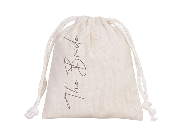 The Bride Bag, Wedding Tote for Bridal Party Cotton Pouches & Wedding Welcome Gifts
