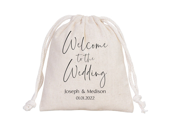 Welcome to the Wedding – Custom Drawstring Pouches for Bridal Party & Bridesmaids