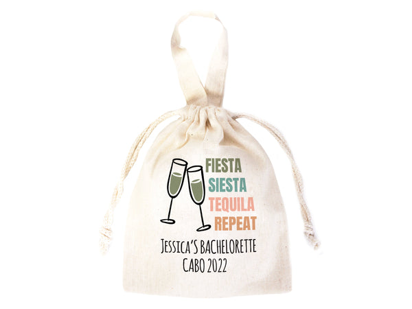 Fiesta Siesta Tequila Repeat 6"W x 8"H (15.5 cm x 20 cm) -  Hangover Kit Pouch  -  Bachelorette Party - Mexico Survival Kit - Custom Print Bags For Party