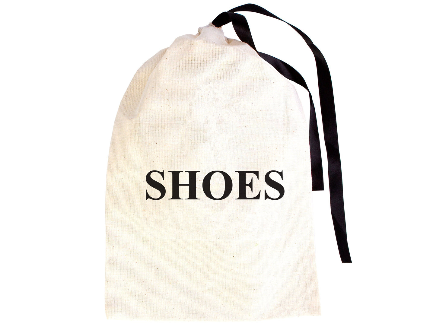 Wholesale Logo Printed Shoe Bags | Custom Drawstring Shoe Organizers | 2 Sizes | Cotton Pouch Shoe Bags with Black Ribbon