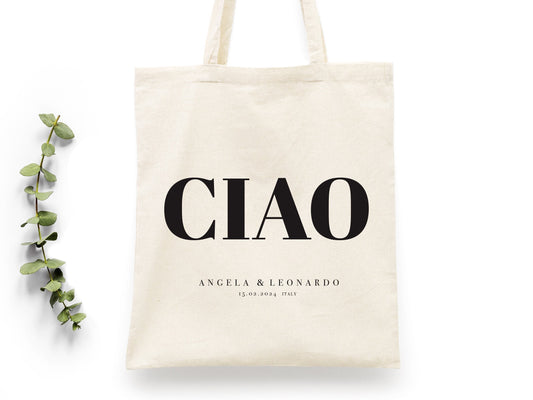 Ciao Tote Bag  -  Italy Wedding Tote Bag, Custom Wedding Totes, Wedding Welcome Bag