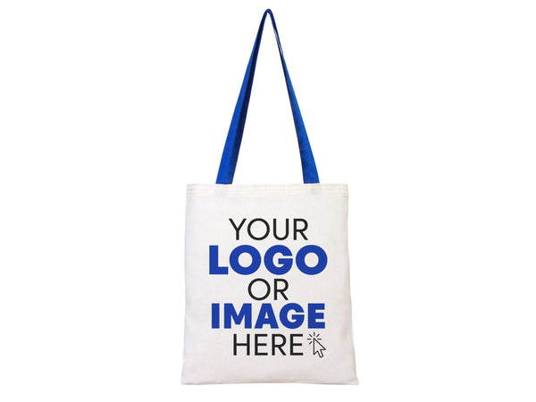 Custom Cotton Tote Bag with Saks Blue Handles – 14"x16" Eco-Friendly Logo Bag