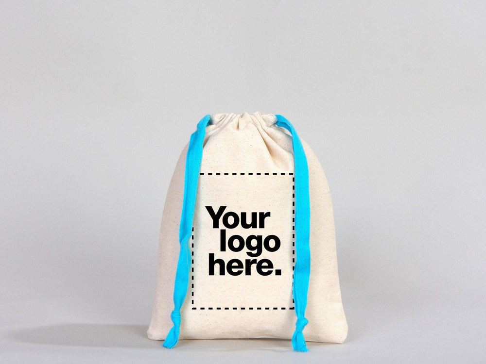 Turquoise Drawstring Custom Muslin Bags 6"W x 8"H  (15 cm x 20 cm)  Organic Cotton Pouch Bag, Bridal Shower Bag, Favor Bag, Drawstring Pouches