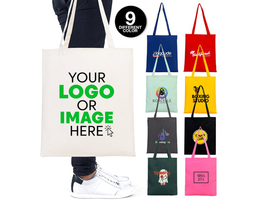 Custom Tote Bags - 14"W x 16"H (35 cm x 40 cm) -  With Logo or Photo - Personalized for Wedding, Grocery, Shopping, and Favor Bags