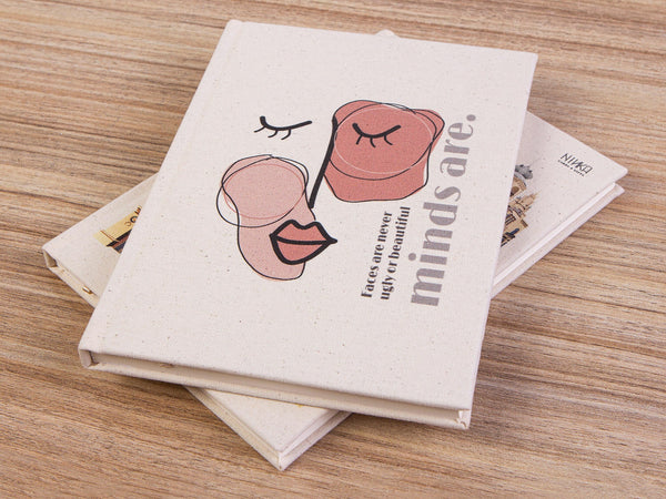 Custom Notebook Personalized A5, 6"W x 8"H (14 x 20 cm) Canvas Cover, Text Logo or Photo Print, Plain Notebook , Paintable Art Sketchbook