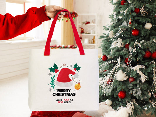 Christmas Canvas Tote Bags, 18"W x 14"H x 3"L (45 cm x 35 cm x 8 cm) Canvas Tote Bags, Santa's Gift Bags, Custom Name Tote Bag