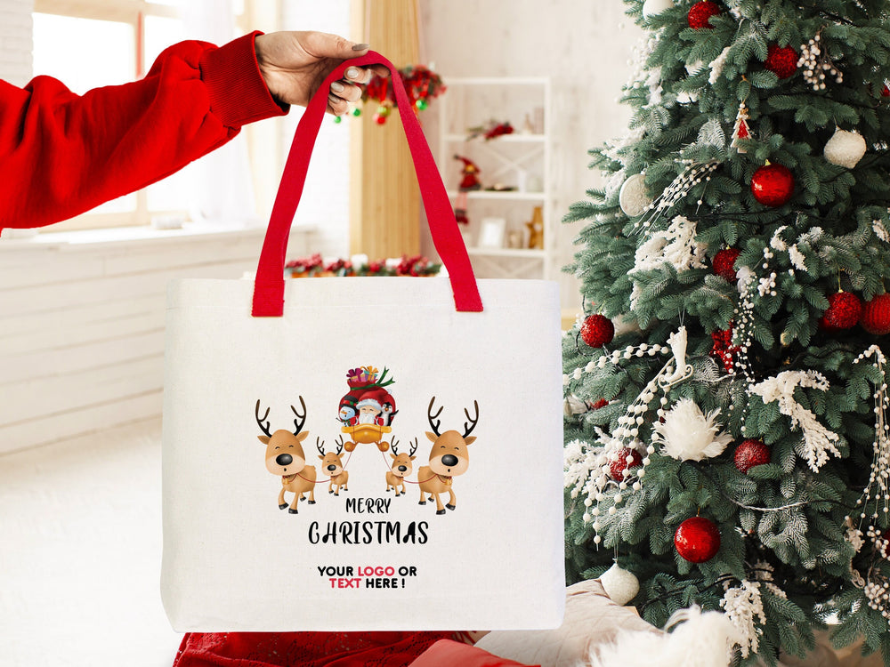 Christmas Canvas Tote Bag 18"W x 14"H x 3"L – Santa & Holiday Crew Design