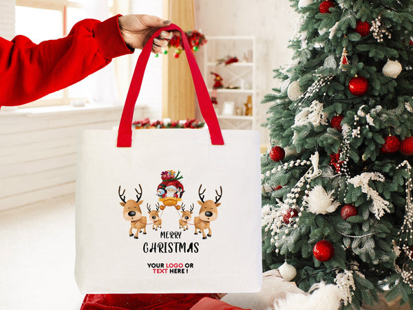 Christmas Canvas Tote Bag 18"W x 14"H x 3"L – Santa & Holiday Crew Design