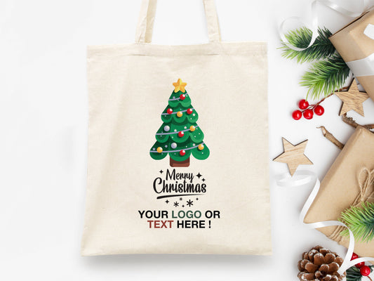 Christmas Tree Tote Bag, 14"W x 16"H (35 cm x 40 cm) Christmas Tree Bag, Merry Christmas Bag, Women's Holiday Gift Bag