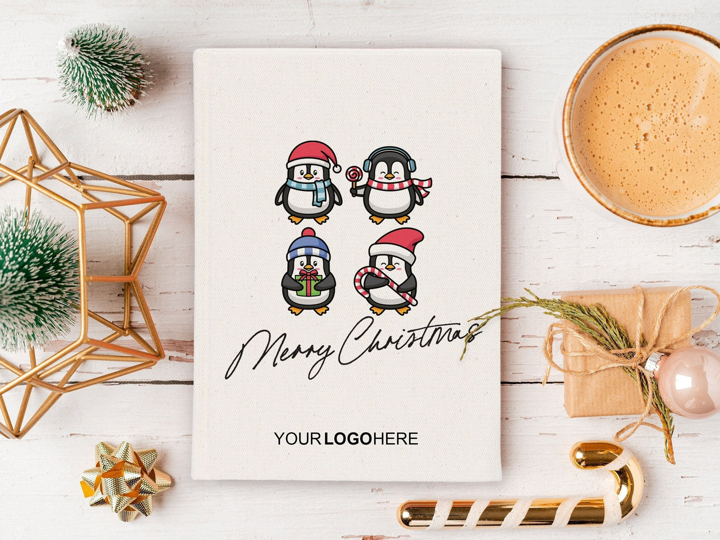 Personalized Notebook 5"W x 8"H  (14 x 20 cm), A5 Canvas Cover, Your Logo or Text Here, Merry Christmas Designs, Happy New Year