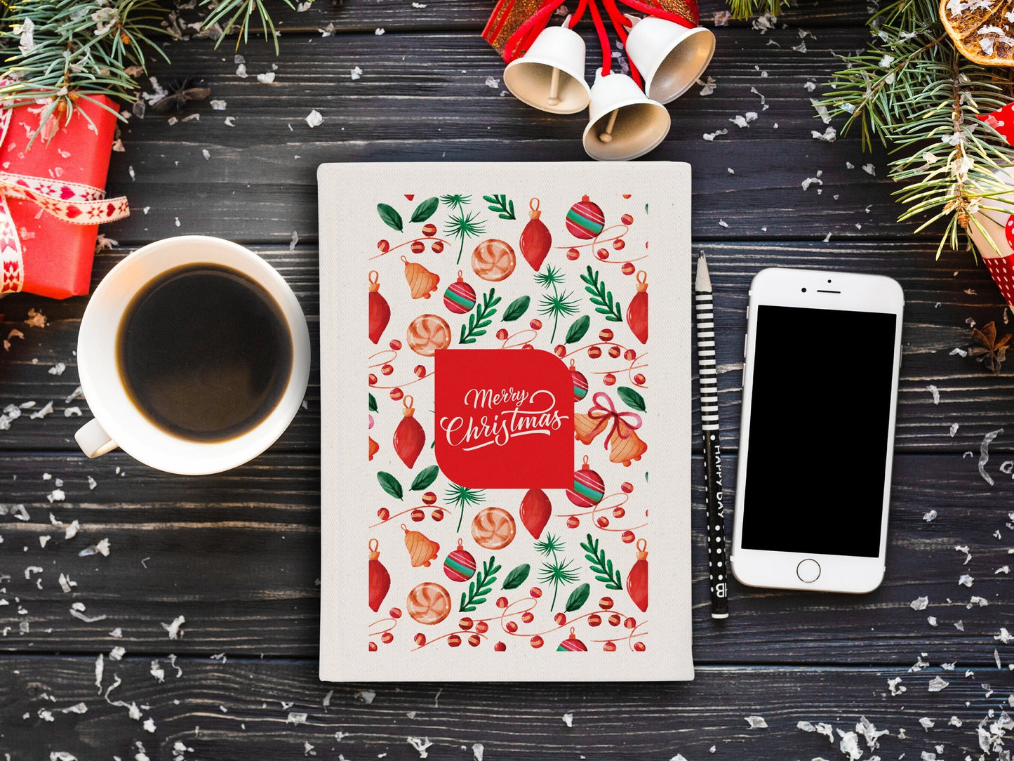 Christmas Sketchbook, 6"W x 8"H  (15 cm x 20 cm) Personalized Noel Gift, Custom Christmas Notebook, Holidays Planner