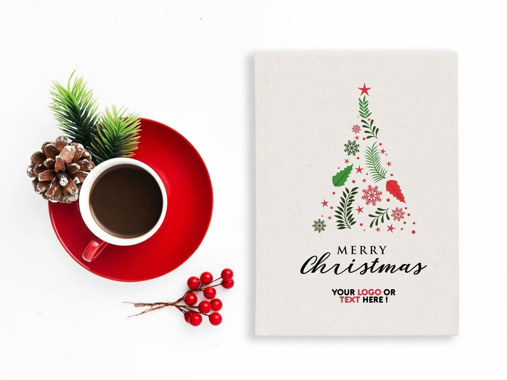 Christmas Tree Notebooks, 6"W x 8"H (15 cm x 20 cm) Personalize with Your Logo or Text, Customizable Christmas Notebooks