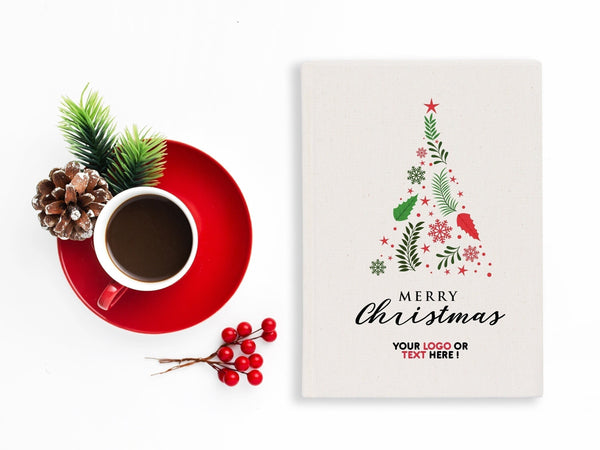 Christmas Tree Notebooks, 6"W x 8"H (15 cm x 20 cm) Personalize with Your Logo or Text, Customizable Christmas Notebooks