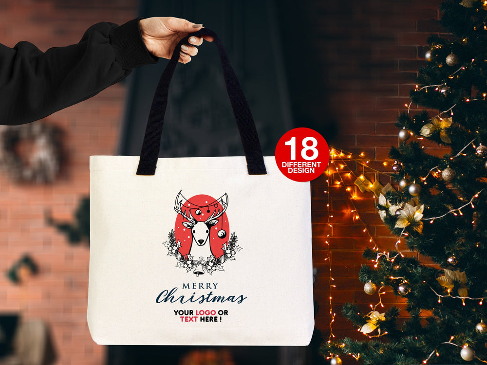 Personalized Christmas Tote Bag – Holiday Designs (18 Options), 18"x14"x3" – Add Name or Logo