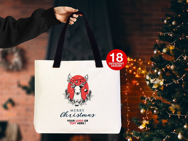 Personalized Christmas Tote Bag – Holiday Designs (18 Options), 18"x14"x3" – Add Name or Logo