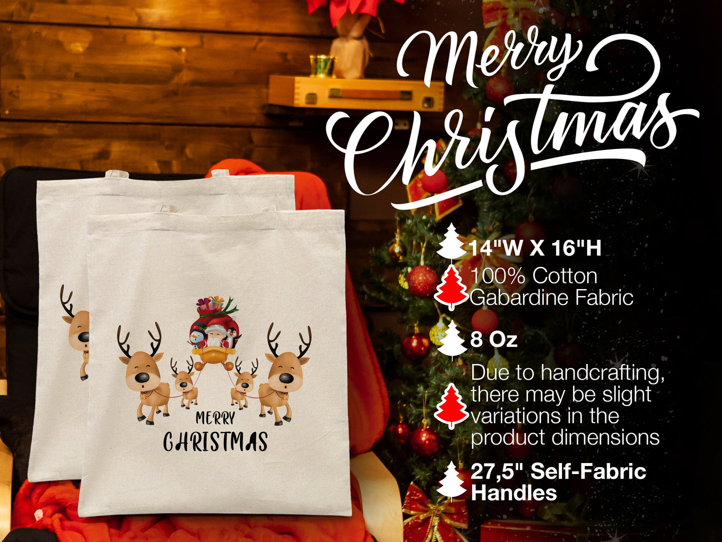 Personalized Gnomie Christmas -  14"W x 16"H (36 cm x 41 cm) Tote Bag - Family Holiday Gift with Custom Name - Christmas Present Tote Bag