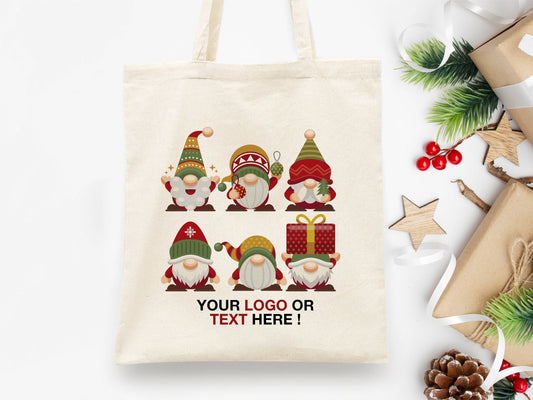 Personalized Gnomie Christmas -  14"W x 16"H (36 cm x 41 cm) Tote Bag - Family Holiday Gift with Custom Name - Christmas Present Tote Bag