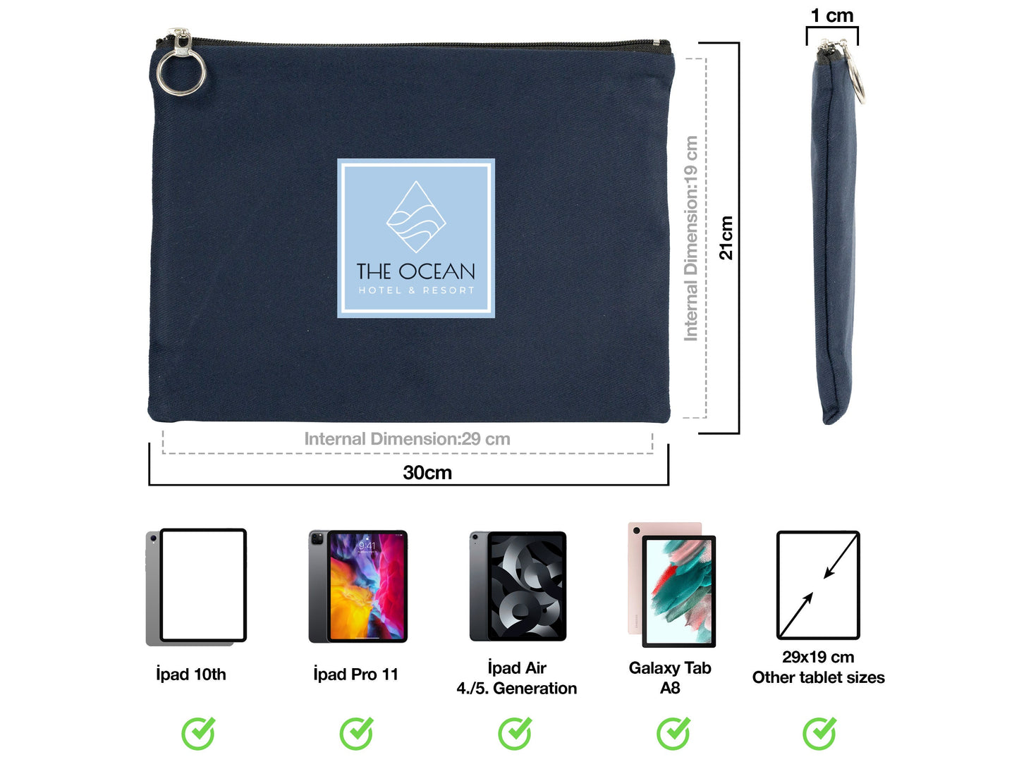 Personalized iPad Case - Tablet Case, 12 W x 8 H inches (30 W x 20 H )  Custom Makeup Bag, Women’s Clutch Purse, Zipped Clutch Bags, iPad Pro 11" Case, Logo Print