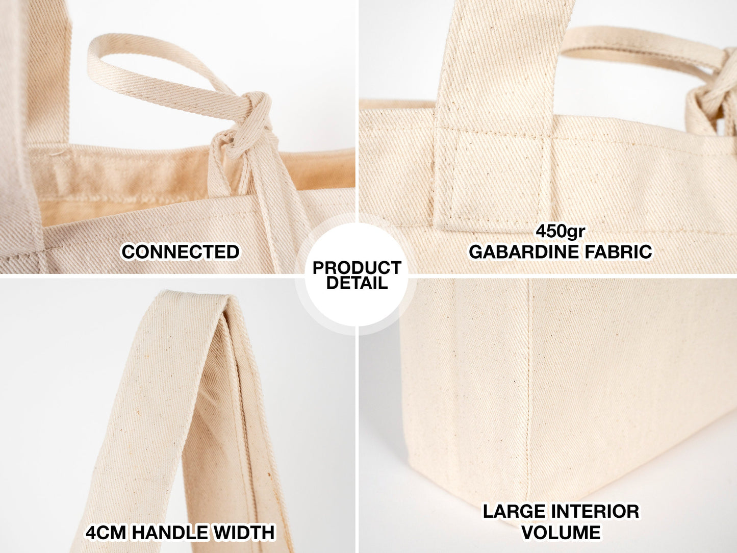 Large Natural Canvas Tote Bag with Long Handles – 18"W x 11"H x 4"L Eco-Friendly Reusable Cotton Bag